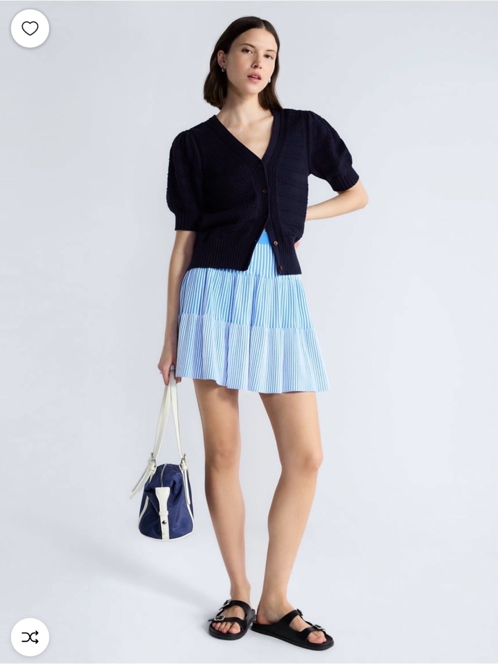 Light Blue Striped Tiered Mini Skirt